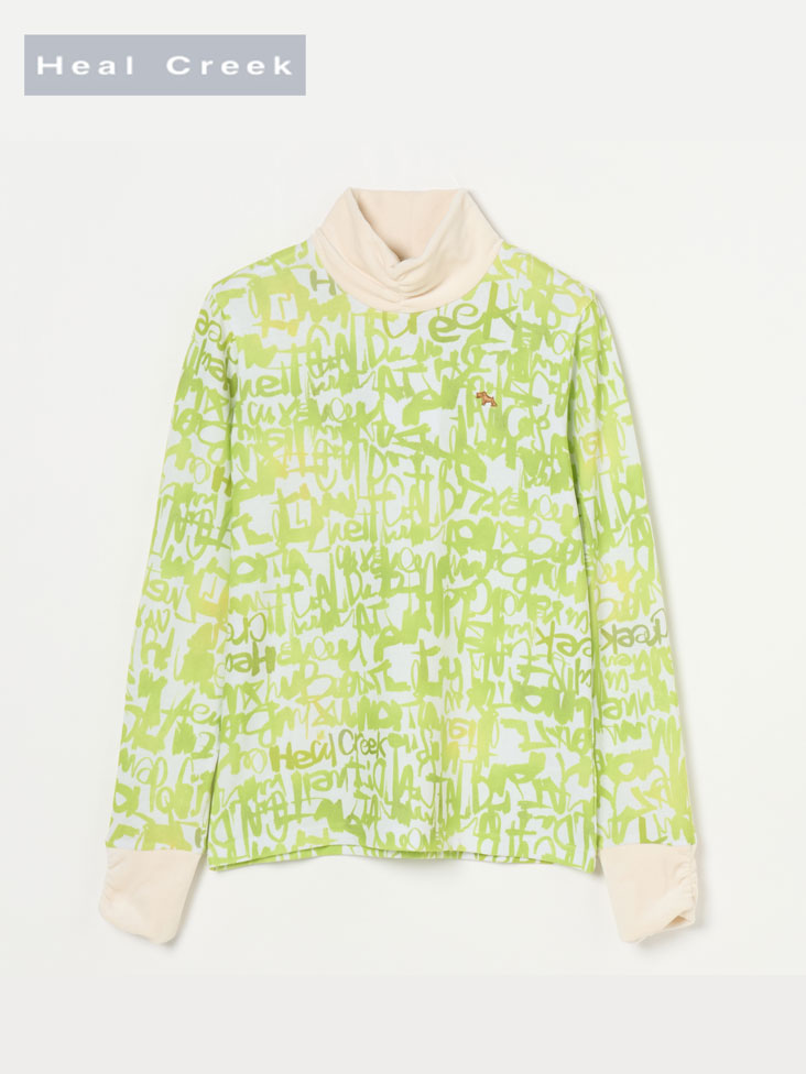 Heal Creek（ヒールクリーク）ブラッシュドロゴプリントハイネック長袖シャツ