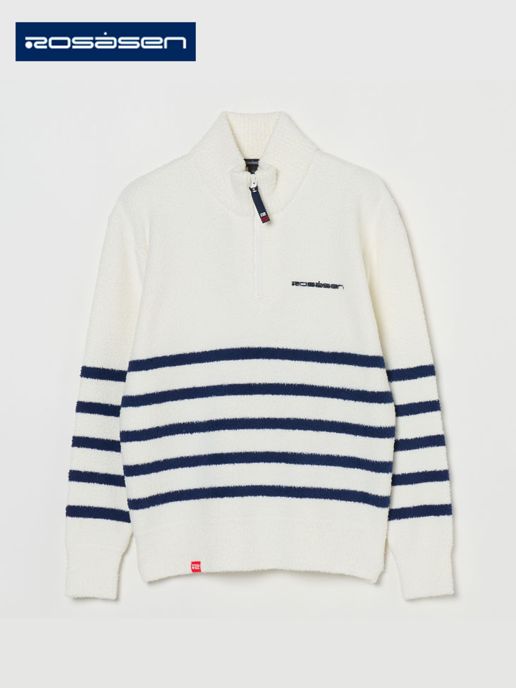Rosasen（ロサーセン）モールニット ボーダー ハーフジップハイネック
