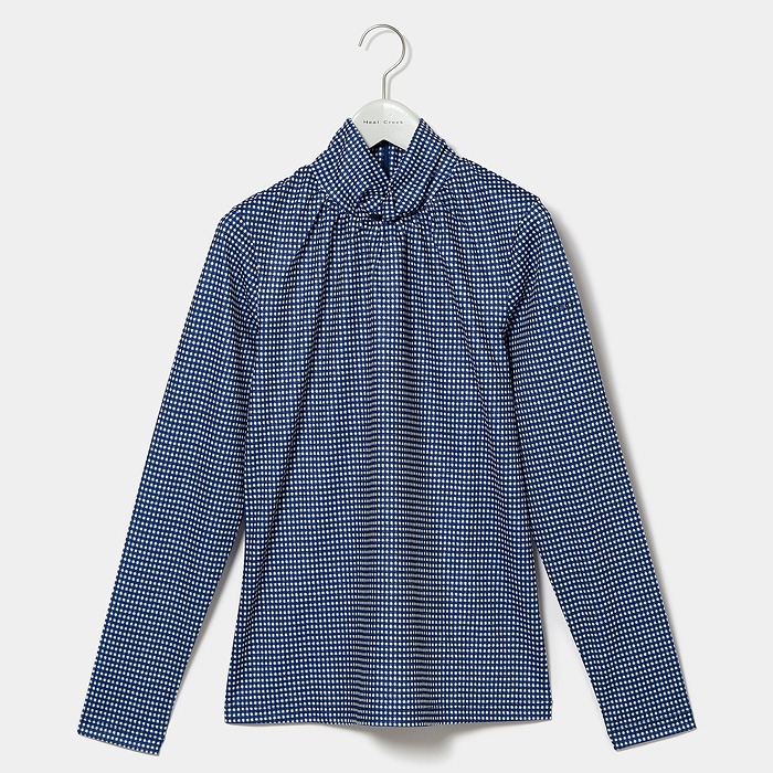 Heal Creek（ヒールクリーク）カノコＷフェイスよろけギンガム長袖ギャザーネックシャツ