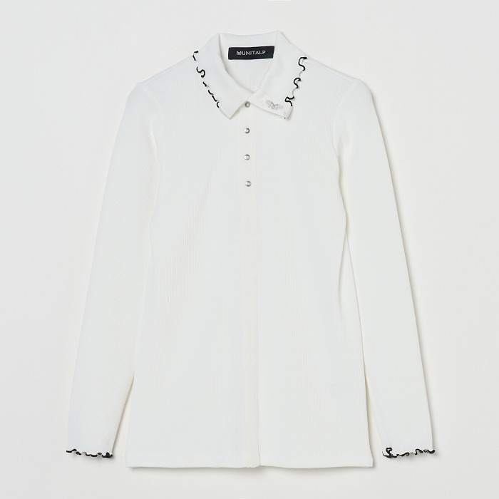 MUNITALP（ムニタルプ）フリル衿 サイドシームレスポロシャツ