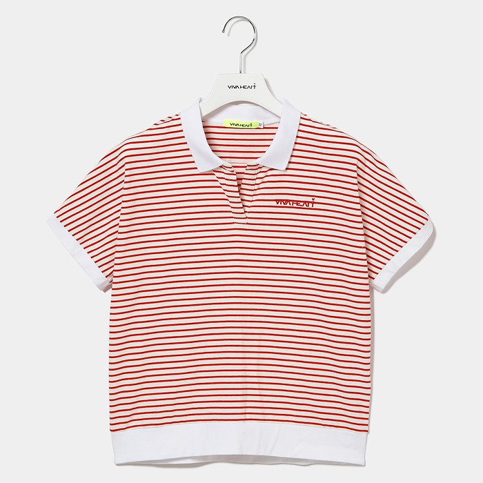 VIVA HEART（ビバハート）コットンベア天ボーダースキッパー半袖ポロ