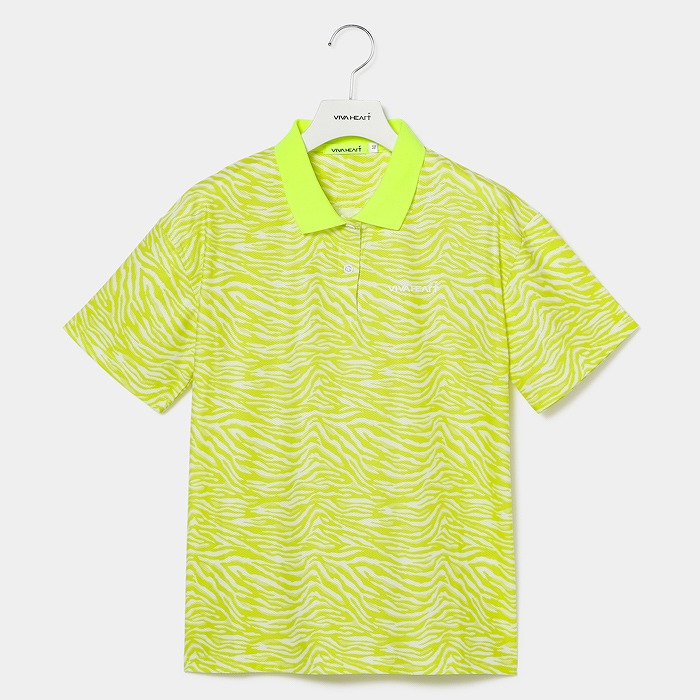 【古江彩佳プロ着用】VIVA HEART（ビバハート）コンフォートメッシュゼブラ柄ワイド半袖ポロ