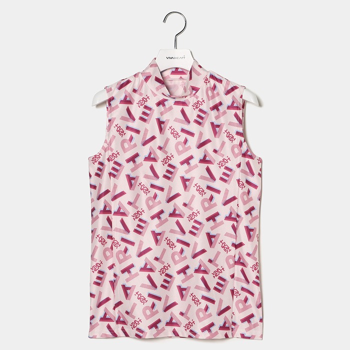 VIVAHEART（ビバハート）ストレッチメッシュタイポプリントノースリモックネック